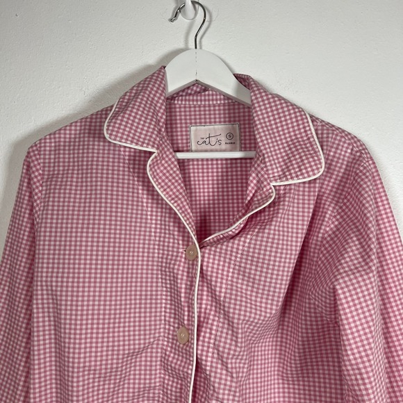 The Cat's Pajamas Set Pink Gingham Check Print 100% Cotton Womens Small Peru - Picture 3 of 11